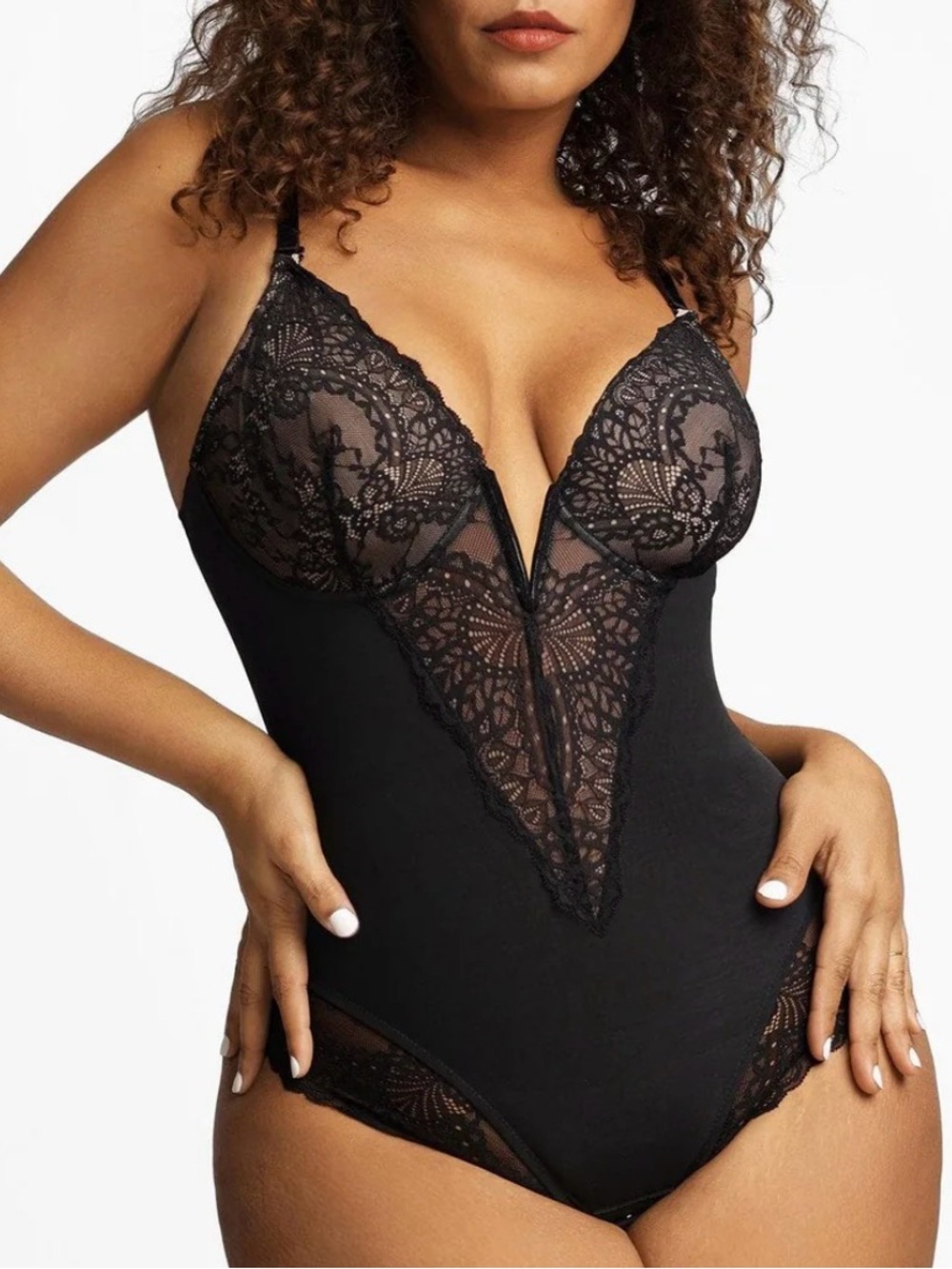 NWT Popilush Black Lace Plunge Bodysuit - ASO Jen Hamilton